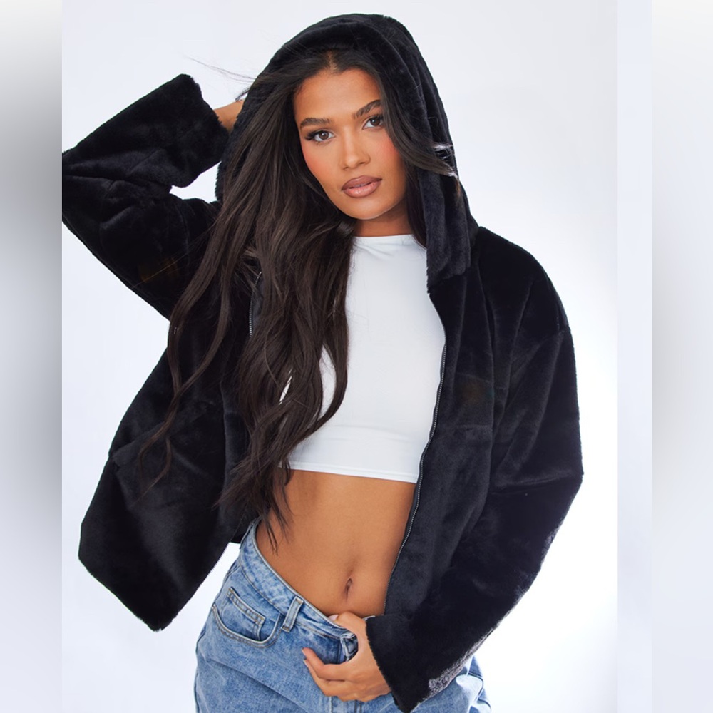 PrettyLittleThing Black Faux Fur Jacket